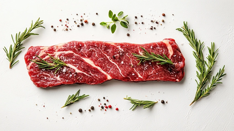 生牛肉牛排配新鲜香草