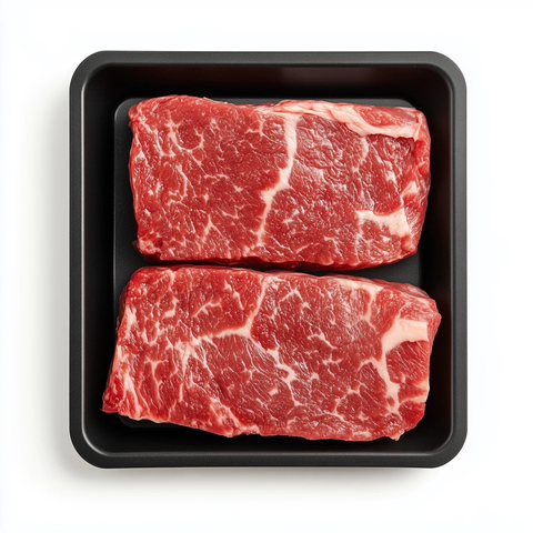 生牛肉片黑塑料托盘摆放