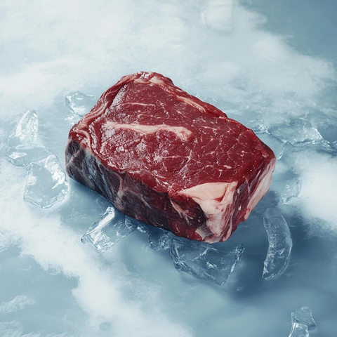 冻牛肉片放置冰块表面