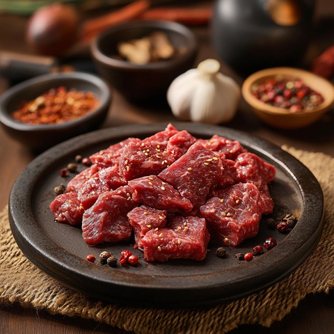 五香调料与牛肉切片产品拍摄