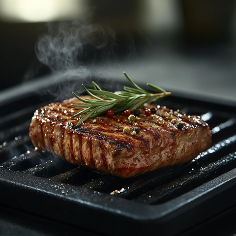 烤牛排配香料与迷迭香