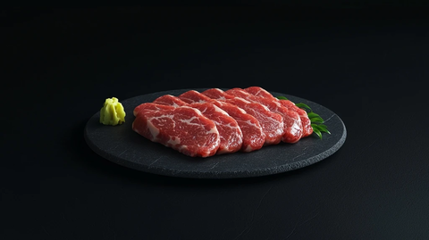 牛肉切片与黑板圆盘