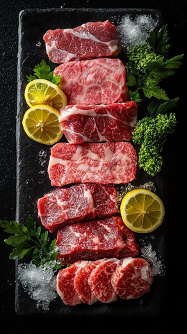 和牛三味切片拼盘与柠檬叶