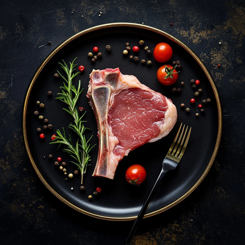 猪排牛排刀叉番茄罗勒叶