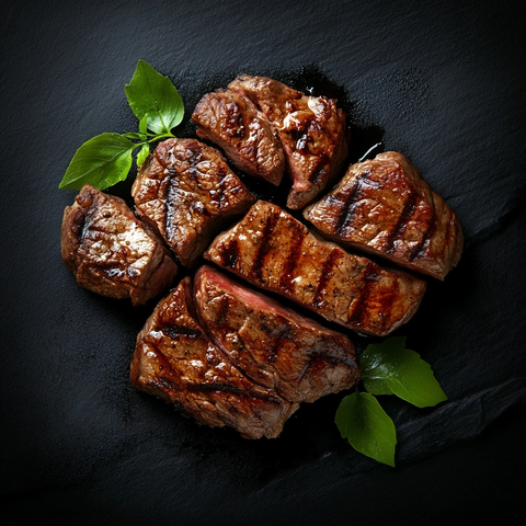 烤牛排切片暗色背景