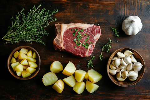 牛排土豆香草木板组合