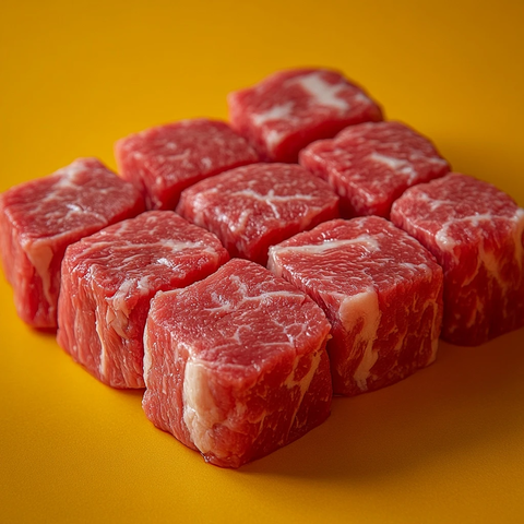 圆形牛肉片橙色背景排列