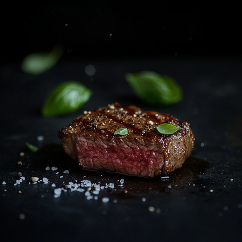 烤牛排配罗勒盐粒