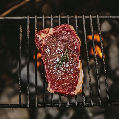 牛排放置在烧烤架上