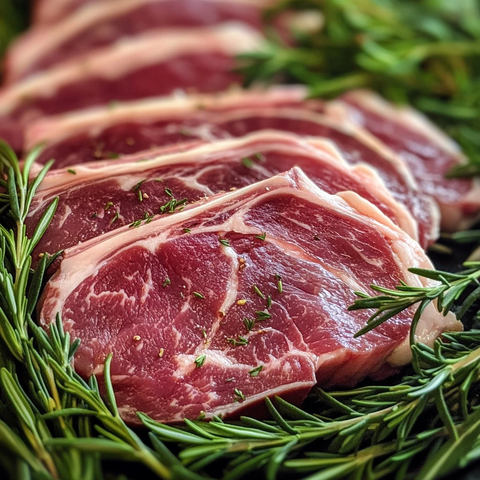 新鲜肉片与香草摆盘