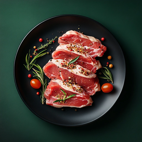 生猪肉绿色背景特写