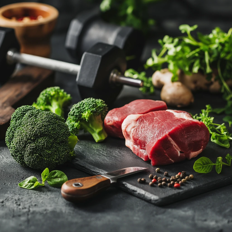 健身器材与生食肉菜组合