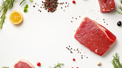 生肉片顶部视角白背景