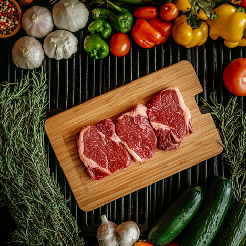 木质烤架板与蔬菜牛排