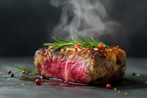 烤牛排配迷迭香辣椒片