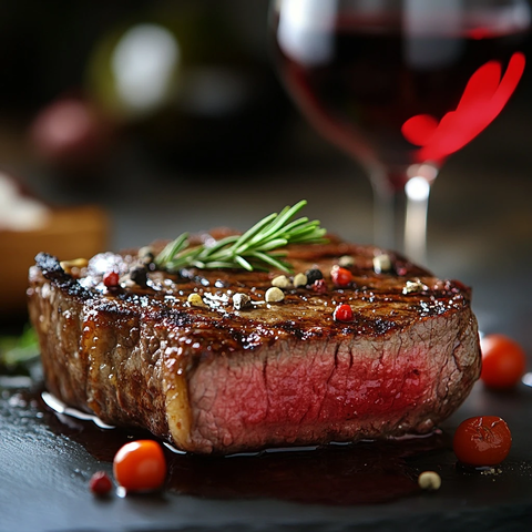 牛排与红酒特写