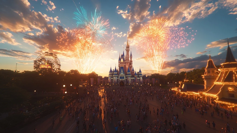迪士尼城堡上空绚丽烟花夜景