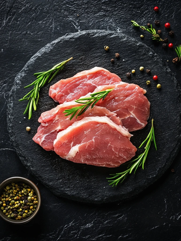 生猪肉排带脂肪特写