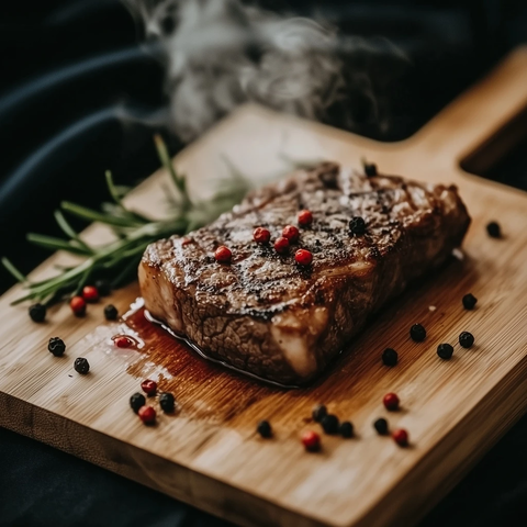 木板牛排配胡椒与迷迭香
