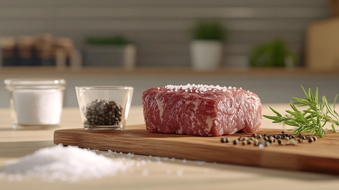 牛排盐胡椒木板静物