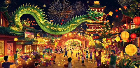 热闹非凡的中式传统节日庆典场景