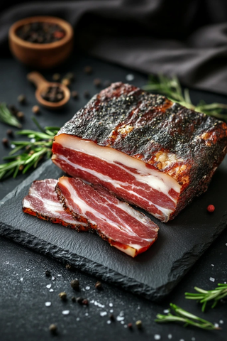 黑石上的帕尔玛火腿片