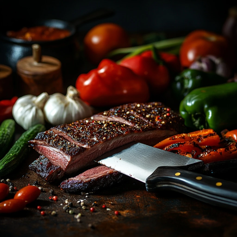 牛肉切片与蔬菜烧烤盛宴