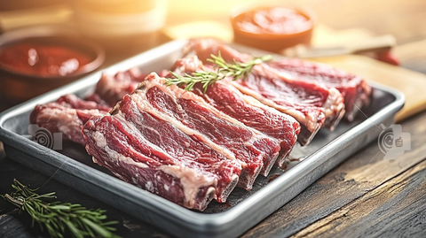 生牛肋排烧烤酱不锈钢盘