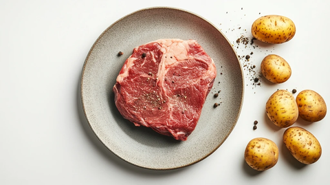 生肉与带土土豆的静物