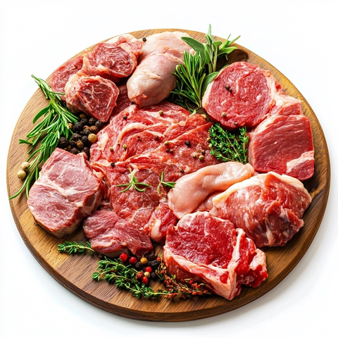 木板上的肉类与香草切片