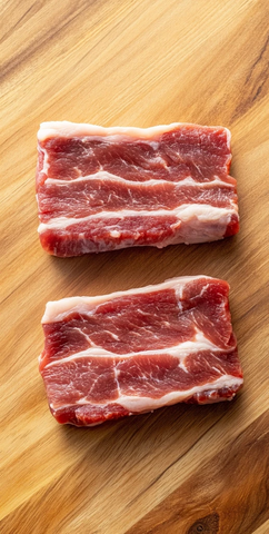 生鸡唇与猪肉切片近距离