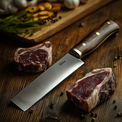 不锈钢刀与木柄近景