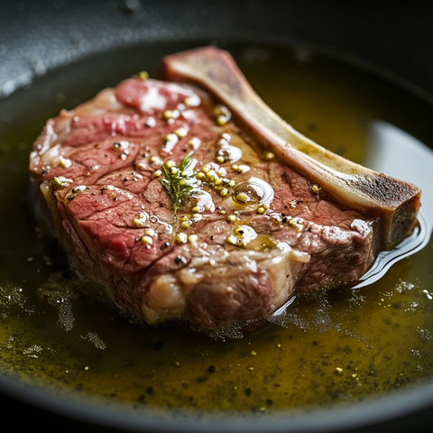 烤盘中的骨牛排