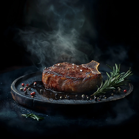 木板上的牛排与香料