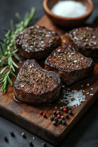 牛肉卷黄油盐胡椒木板