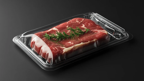 透明包装牛排实景摄影