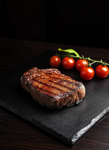 牛排黑板盘配樱桃番茄