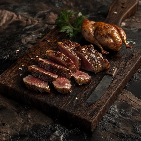 鹿肉与鸭肉切片木砧板