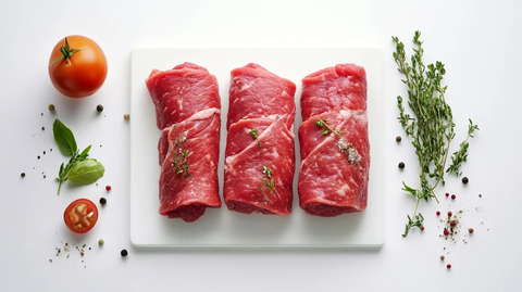 生牛肉片白色背景展示