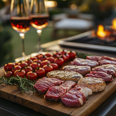 生肉切块放置木板旁烤架