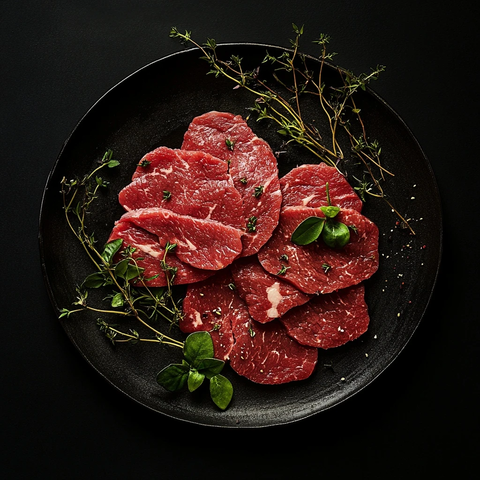 高质量牛肉切片与香草叶