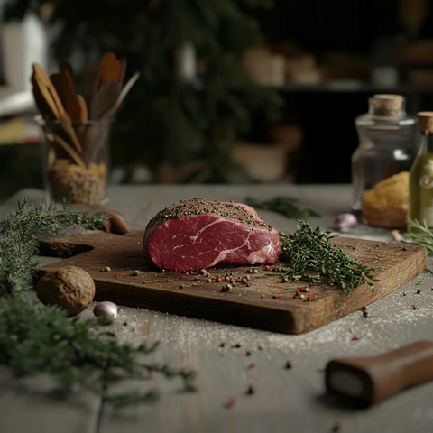 鹿肉切片与香料搭配