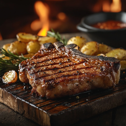 骨牛排配炭火烧烤与配菜