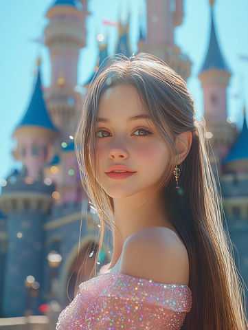 城堡前的长发女子