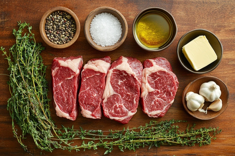 空气炸锅牛排块配料摆放