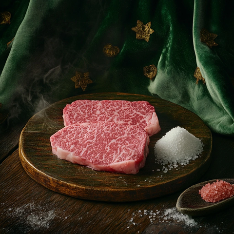 黑毛和牛排绿色绒布背景