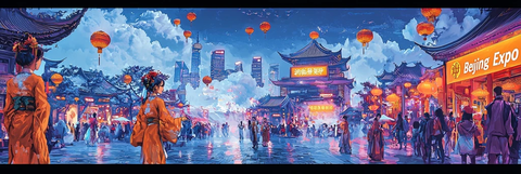 热闹非凡的传统街市夜景