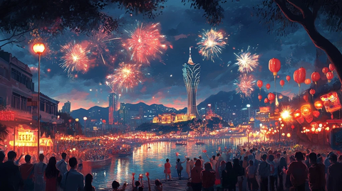 烟花盛放时热闹的城市夜景