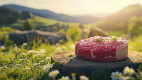 牛肉片草地木板早晨