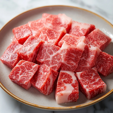 牛肉切片与大理石桌面